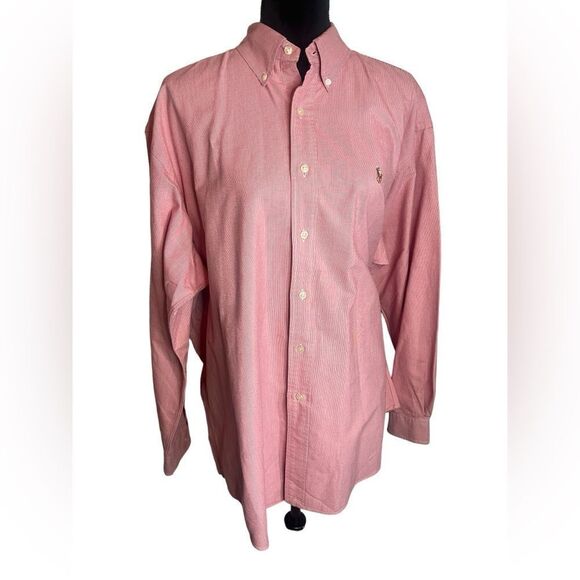 RALPH LAUREN PINK/RED BUTTON DOWN LIKE NEW CONDITION COTTON OXFORD DRESS SHIRT - Picture 5 of 10